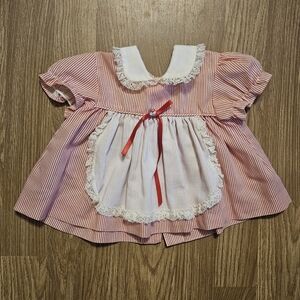 Vintage Red and White Striped Baby Dress with Lace Trim